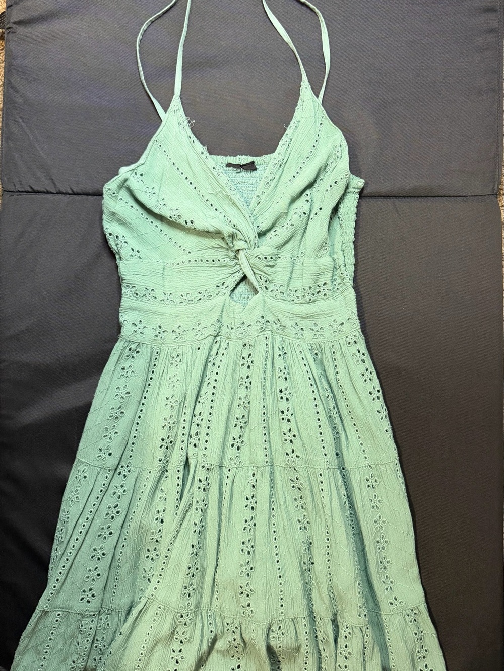 Mint Green Eyelet Mini Dress with Front Knot